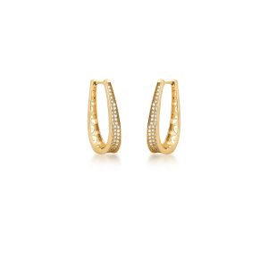 ARGOLA OVAL CRAVEJADA DE ZIRCÔNIAS BANHADA A OURO